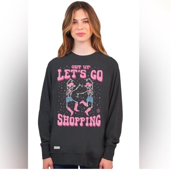 SIMPLY SOUTHERN Let’s Go Shopping Skeleton Graphic Long Sleeve Sweatshirt Size S - Picture 13 of 13